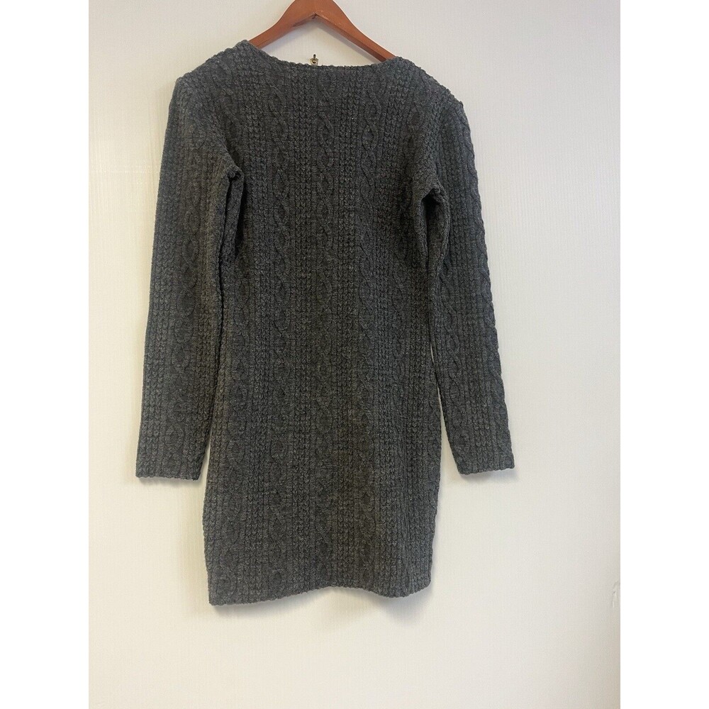 Benetton long sweater dress Womens M Gray Knit wool blend Crew Neck Cozy Prep - Picture 2 of 5